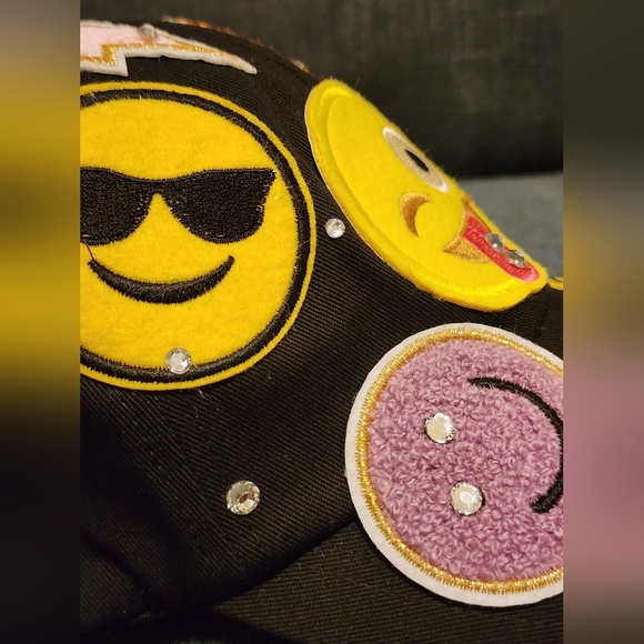 Black Emoji Patch Bsseball Cap, OOAK Handmade - Picture 2 of 7
